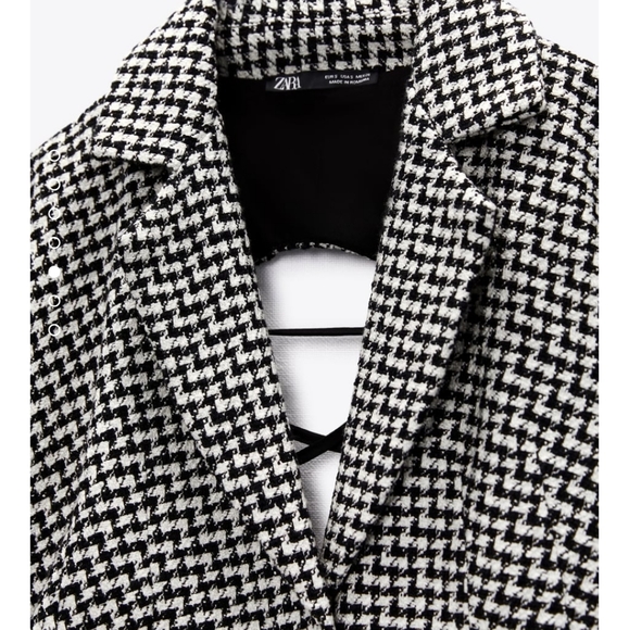 NWT Zara * Houndstooth Textured Tweed Blazer Dress Cut Out Size XS S - Picture 15 of 15